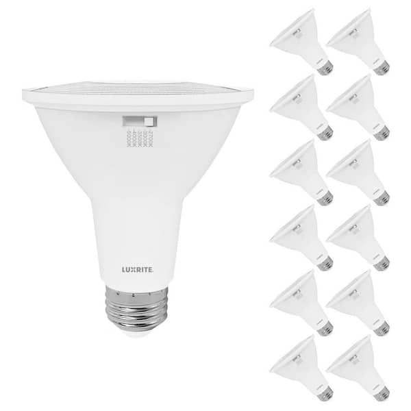 LUXRITE Equivalent 75-Watt PAR30 Long Neck Flood LED Light Bulb 5CCT 850 Lumens 10-Watt Dimmable Damp ETL Listed E26 (12-Pack)
