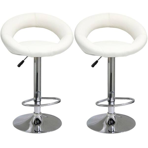 AmeriHome Classic Style Relaxed 24 to 32 in. Bar Stool with Adjustable Height in White (Set of 2)