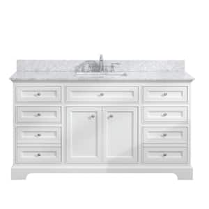South Bay 61 in. Single Bath Vanity in White with Marble Vanity Top in Carrara White with White Basin
