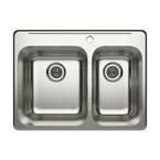 Cantrio Deck Mounted Drop-in Stainless Steel 27.25 in. 1-Hole Double Bowl Kitchen Sink