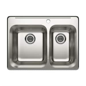 Cantrio Deck Mounted Drop-in Stainless Steel 27.25 in. 1-Hole Double Bowl Kitchen Sink