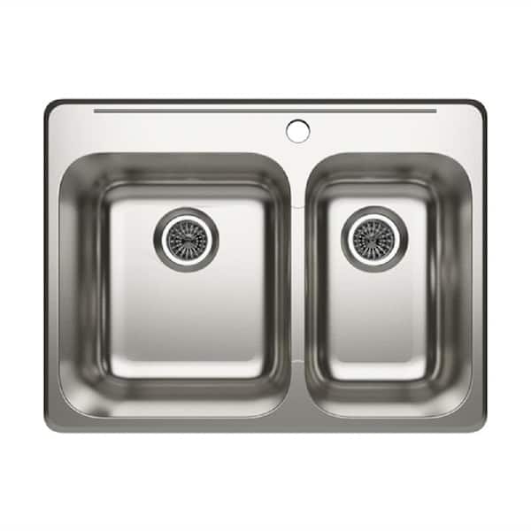 Filament Design Cantrio Deck Mounted Drop-in Stainless Steel 27.25 in. 1-Hole Double Bowl Kitchen Sink