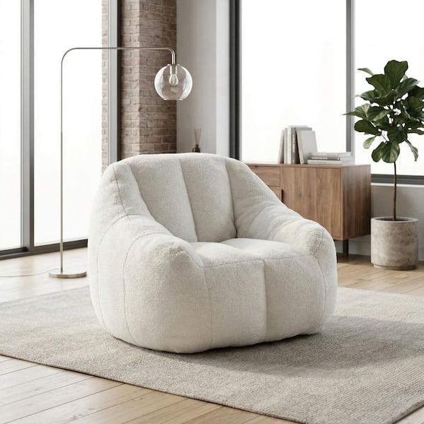 MiniEpic 37.4 in. W White Faux Fur Teddy Medium Bean Bag for