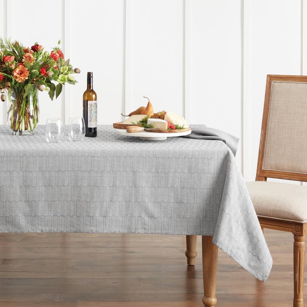 Charcoal Grey Honeycomb Round Cotton-Blend Tablecloth
