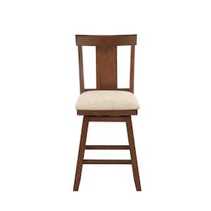 Willow 24 in. Walnut High Back Wood 39.8 in. Swivel Counter Stool with Fabric Seat