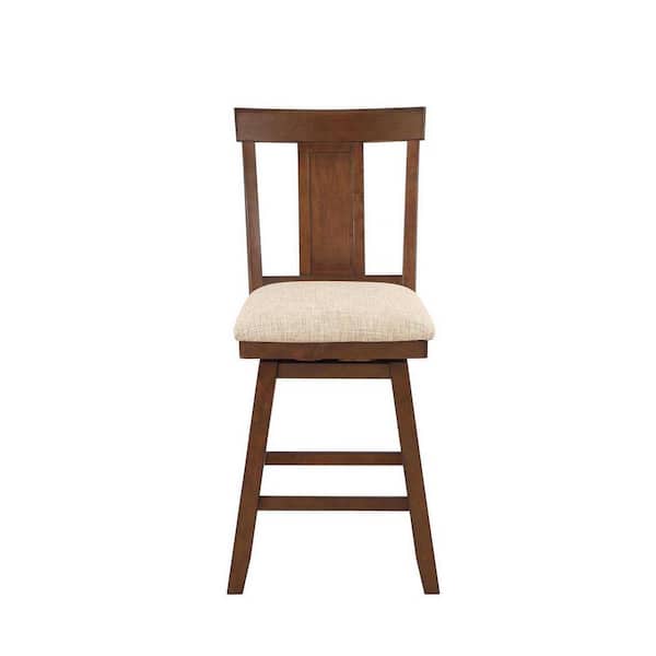 Home 2 Office Willow 24 in. Walnut High Back Wood 39.8 in. Swivel Counter Stool with Fabric Seat