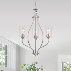 3-Light Brushed Nickel Classic Chandelier with Clear Glass Shades