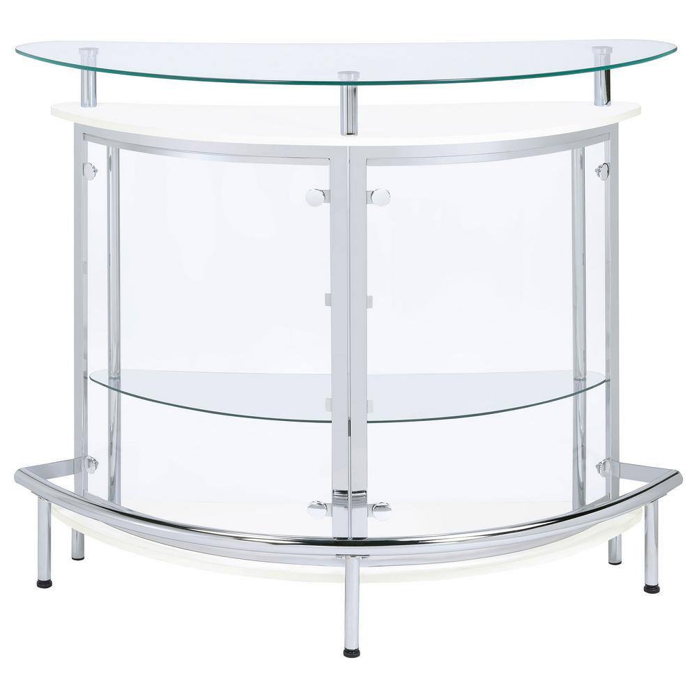 White and Chrome Glass Top Freestanding Home Bar Cabinet