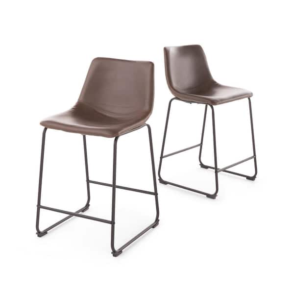 Noble House Cedric 35.25 in. Vintage Brown Upholstered Counter Stools (Set of 2)