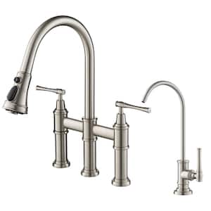 Allyn Double-Handle Transitional Bridge Kitchen Faucet and Beverage Faucet in Spot Free Stainless Steel
