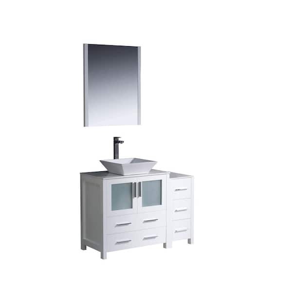 Fresca Torino 42 in. Vanity in White with Glass Stone Vanity Top in White with White Basin and Mirror (Faucet Not Included)
