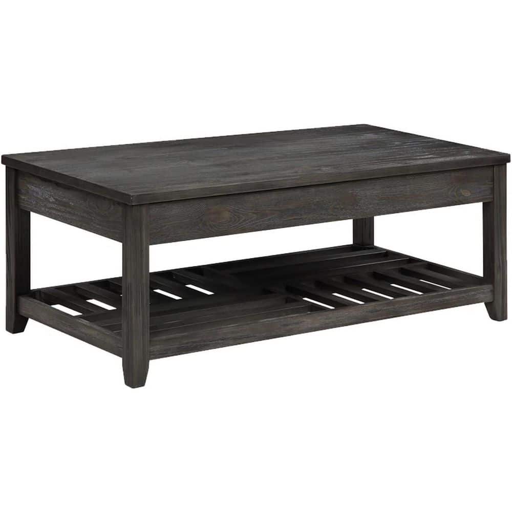 47.75 in. Gray Rectangle Wood Top Coffee Table with Storage Shelf