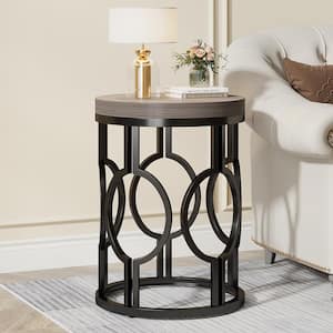 17.72 in. Grey Round Engineered Wood End Table, Side Table Nightstand with Metal Hollow Frame