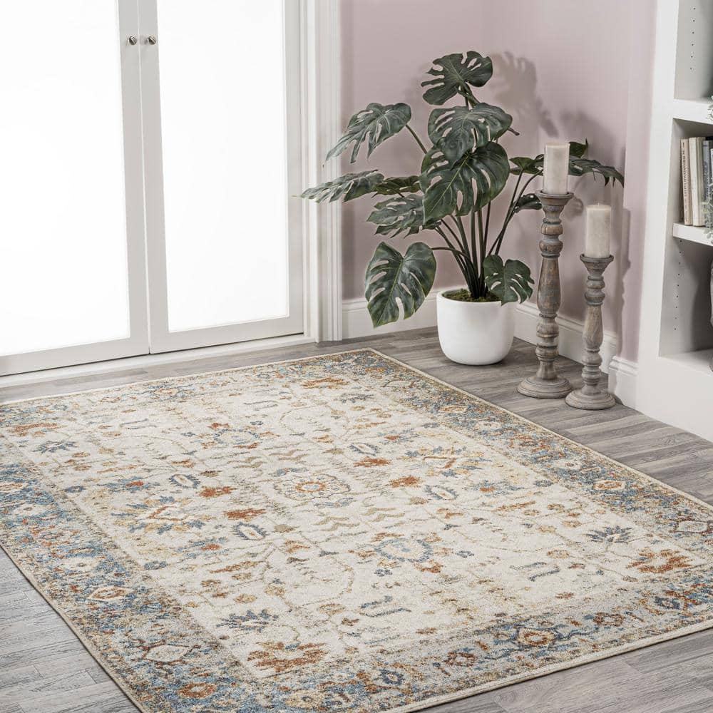 Hiero Cream and Terra Persian Border 8' x 10' Washable Rug