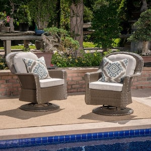 Set of 2 PE Wicker Outdoor Club Swivel Chair Set for Patio Poolside Backyard with Seat Cushion White