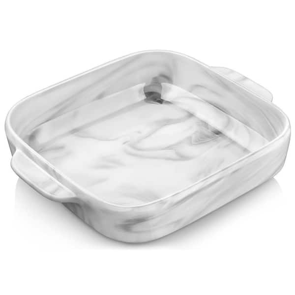 1.7 qt. Square Porcelain Baking Dish with Handles Marble Grey Bakeware for Lasagne/Pie/Casserole/Tapas