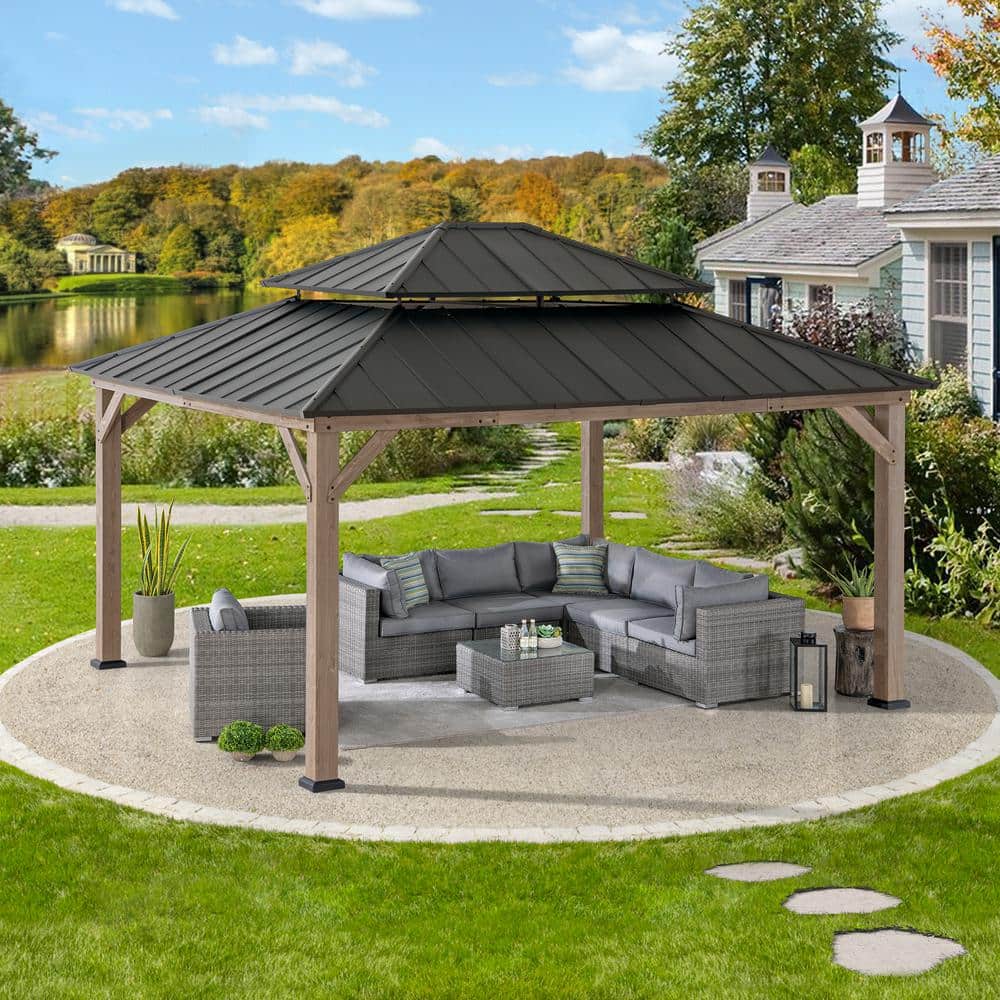 Cedar Framed Brown Steel 13x15 ft. Outdoor Patio Gazebo