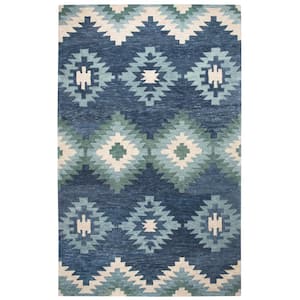 Napoli Blue/Ivory 5 ft. x 8 ft. Native American/Geometric/Moroccan Area Rug