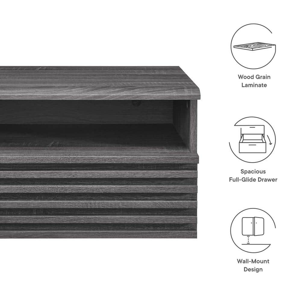Charcoal Mid-Century Modern Wall-Mount Nightstand with Drawer