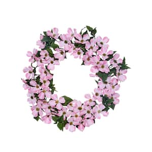 North American 20 in. Pink Artificial Dogwood Wreath 20 in.