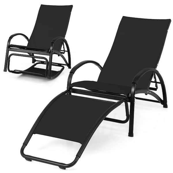 Costway Grey Metal 1-Pieces 2 in. 1-Outdoor Rocking Chair with 4-Position Adjustable Backrest Curved Armrests