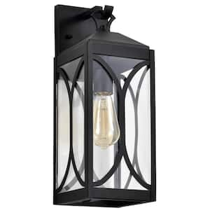 Oaklyn 1-Light Matte Black Hardwired Outdoor Wall Lantern Sconce with Clear Glass Shade