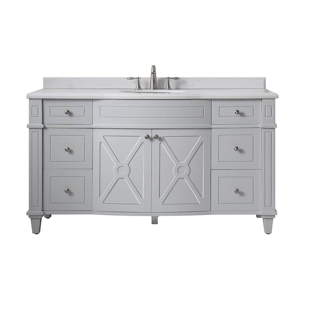 Reviews For Home Decorators Collection Bergeron 60 In W X 22 In D Bath Vanity In Dove Grey With Cultured Stone Vanity Top In White With White Basin Bergeron 60g The Home Depot