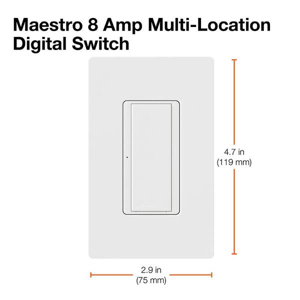 White Lutron MA-S8AM-WH 8-Amp Maestro Digital Light Switch 