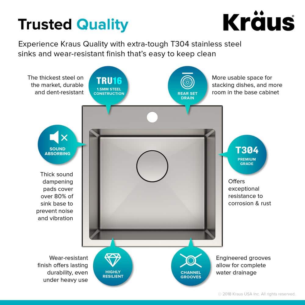18" Satin Stainless Steel Drop-In Single Bowl Kitchen Sink