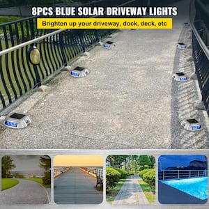 Driveway Lights 8-Pack Outdoor Waterproof Wireless 6 LEDs Solar Dock Lights with Screw for Warning Walkway Sidewalk Blue