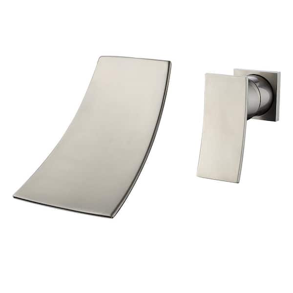 SUMERAIN Contemporary Single Handle Wall Mounted Roman Tub Faucet with Waterfall Spout in Brushed Nickel