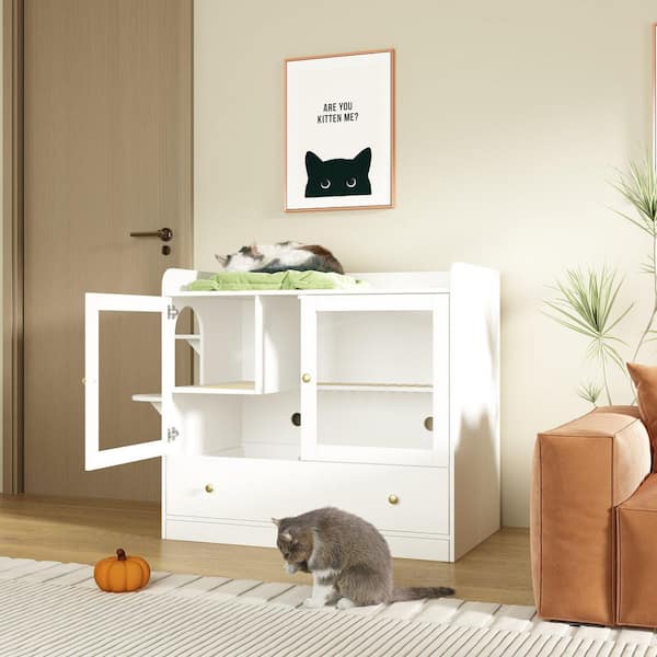 Luxury Cat Litter Box Enclosure, XL Cat House Multi-Purpose Cat Condo Hidden Litter Box with Large Tray for Most Cats