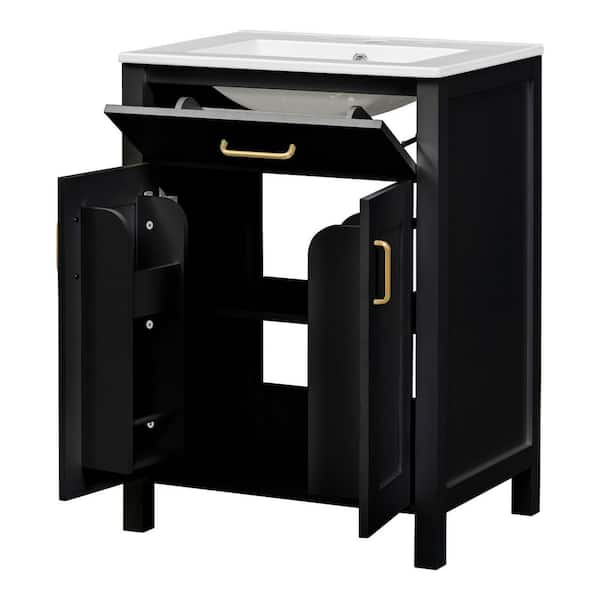 Virubi Space-Saving 24 in. W Single Sink Black Bath Vanity with