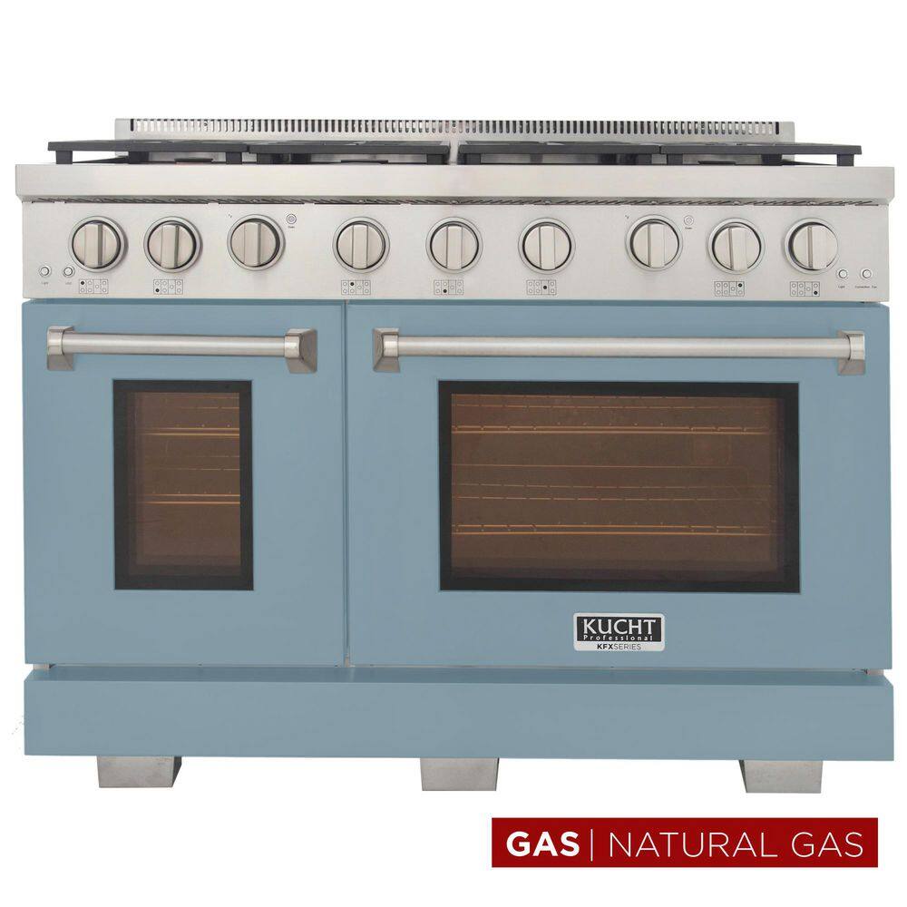 Professional 48 in. 6.7 cu. ft. Double Oven Gas Range 7 Burners Freestanding Natural Gas Range in Light Blue price history on PriceWatchPro
