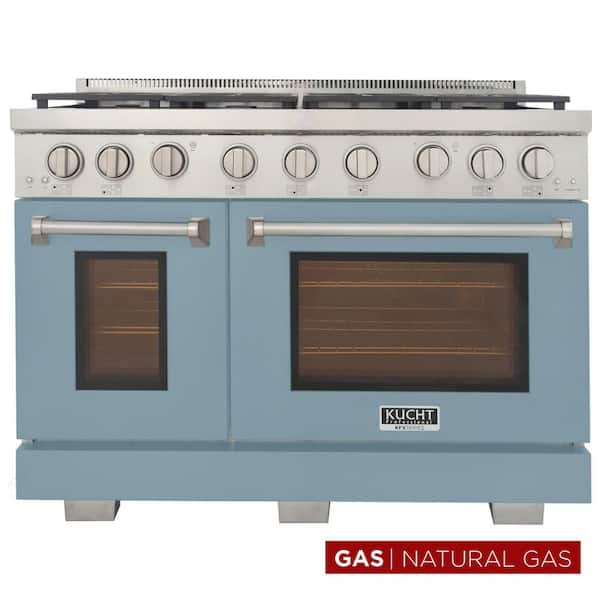 Professional 48 in. 6.7 cu. ft. Double Oven Gas Range 7 Burners Freestanding Natural Gas Range in Light Blue
