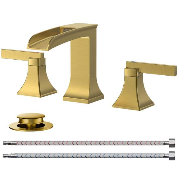 Forious pro 8 in. Widespread Double Handle Bathroom Faucet with Metal Pop-up Drain Lead-Free in Brushed Gold