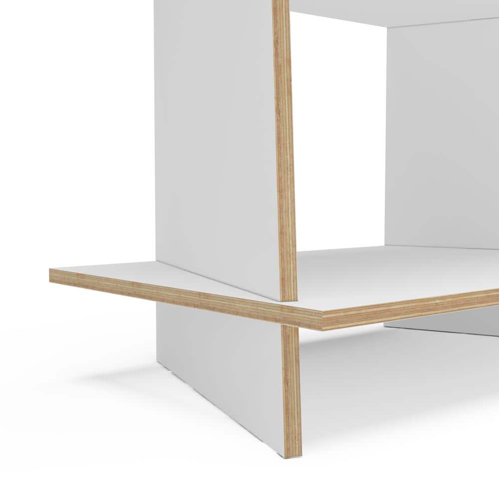EcoFriendly White and Light Brown Wood Ladder Bookcase with 6 Shelves