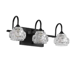 17.3 in. 3 Light Matte Black Vanity Light with Crystal Petal Shade