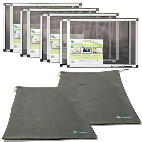 15 in. x 21 in. 4 Expandable Fiberglass Window Screens and Storage Bags, Adjustable to Vertical or Horizontal Openings