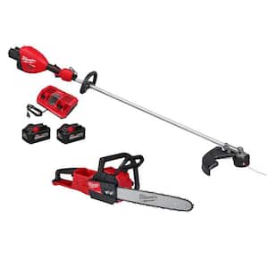 M18 FUEL 18V Brushless Cordless 17 in. Dual Battery Straight Shaft String Trimmer w/Chainsaw, (2) Battery, Charger
