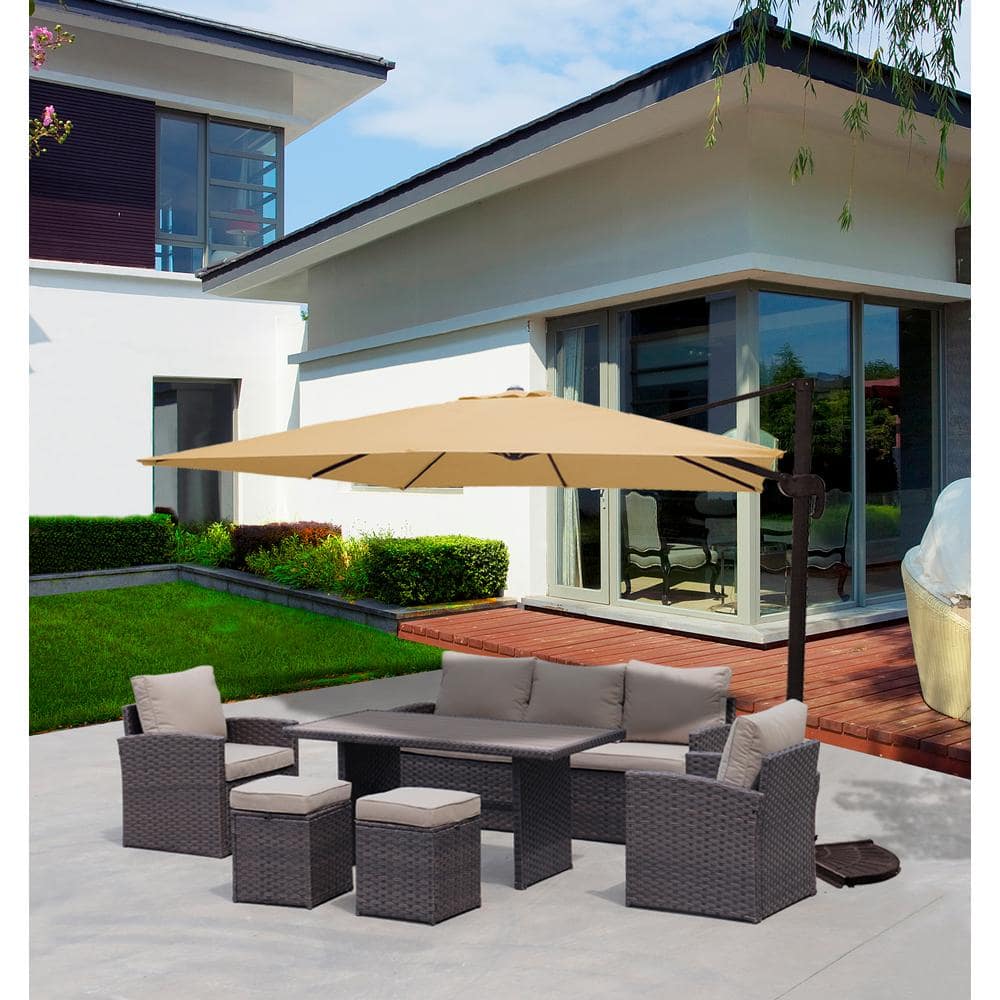 6-Piece Wicker Patio Conversation Set with Brown Cushions