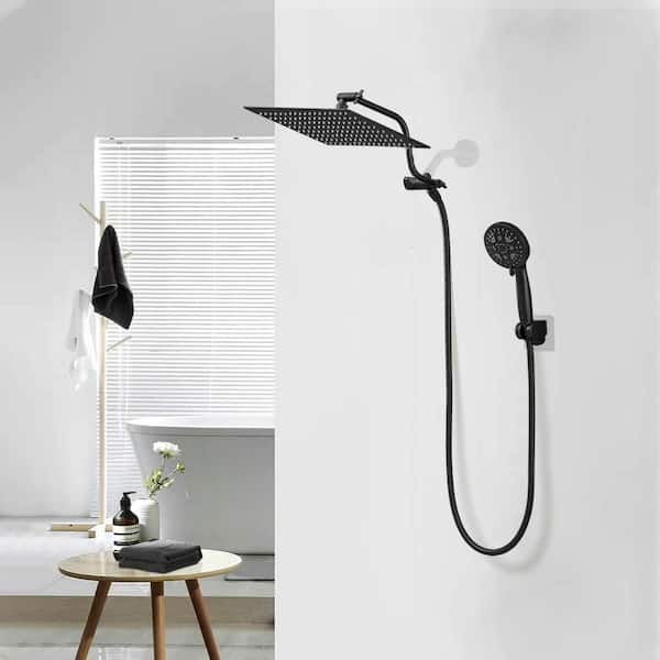 7-Spray Wall Mount Dual Fixed and Handheld Shower Head 1.8 GPM in Matte Black