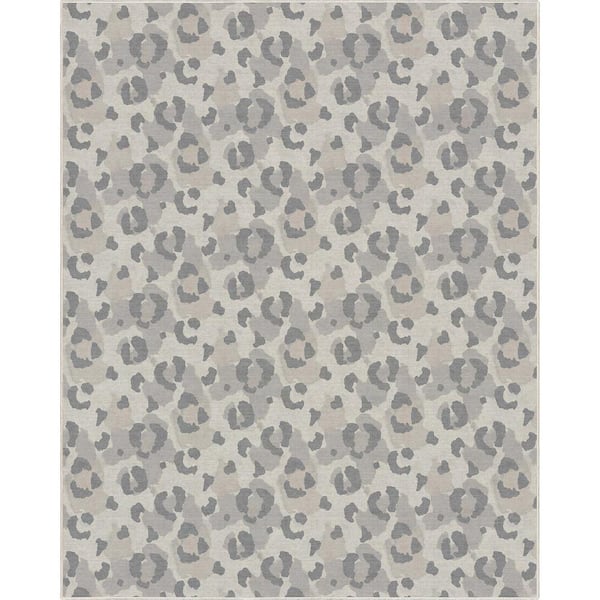 Miya Leopard Grey 5 ft. x 7 ft. Animal Print Washable Area Rug