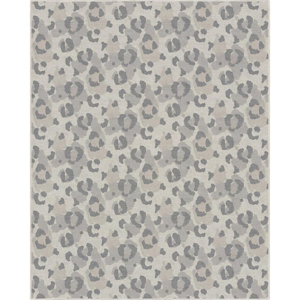 Well Woven Gray Brown 7 ft. 10 in. x 9 ft. 10 in. Animal Prints Leopard Contemporary Pattern Area Rug