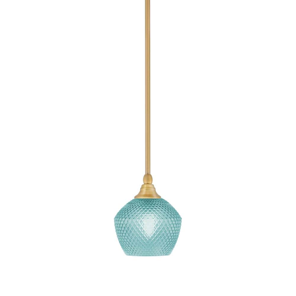 Sparta 100-Watt 1-Light New Age Brass Shaded Pendant Light Mini Pendant wit