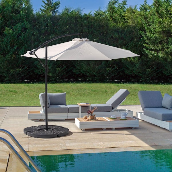 costway 10 patio outdoor sunshade hanging umbrella base stand 10 Feet Offset Umbrella with 8 Ribs Cantilever and Cross Base-Brown