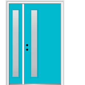 51 in. x 81.75 in. Viola Frosted Glass Right-Hand 1-Lite Modern Painted Fiberglass Smooth Prehung Front Door w/ Sidelite
