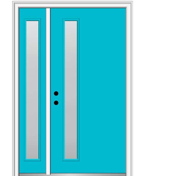 MMI DOOR 51 in. x 81.75 in. Viola Frosted Glass Right-Hand 1-Lite Modern Painted Fiberglass Smooth Prehung Front Door w/ Sidelite