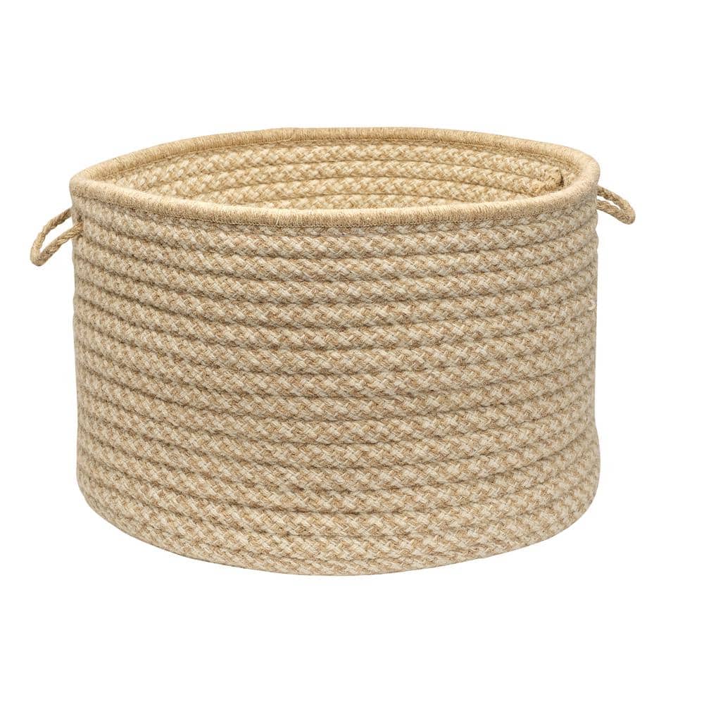 Natural Wool 18 in. x 18 in. x 12 in. Dogstooth Basket in Tea