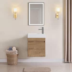 18 in. Wall-Mounted Floating Bathroom Vanity with Resin Sink and Soft-Close Cabinet Door in Brown